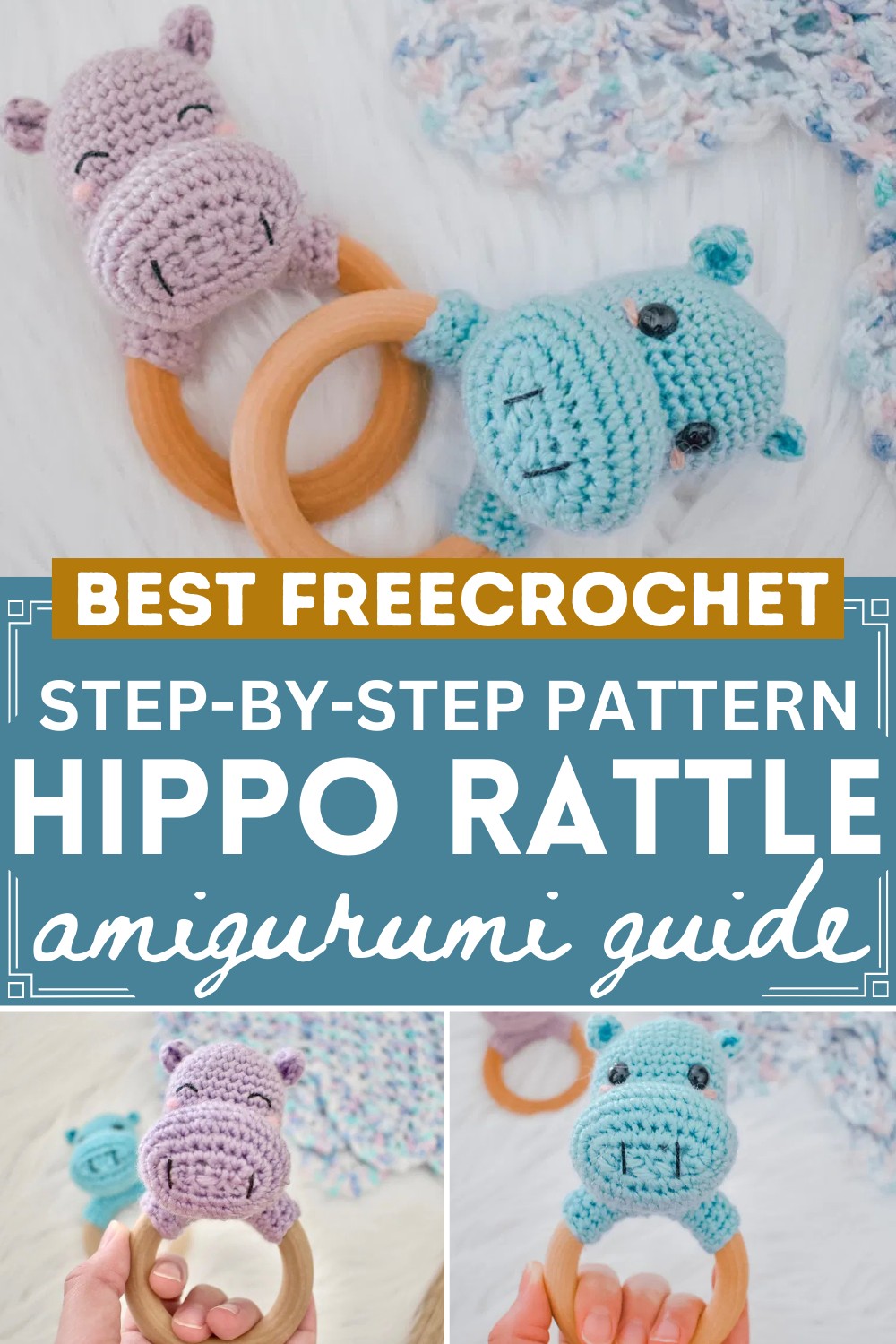 Hippo Rattle Teething Ring