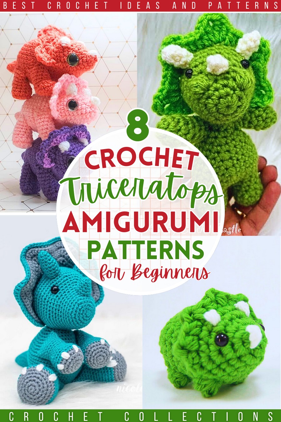 8 Amigurumi Triceratops Dinosaurs