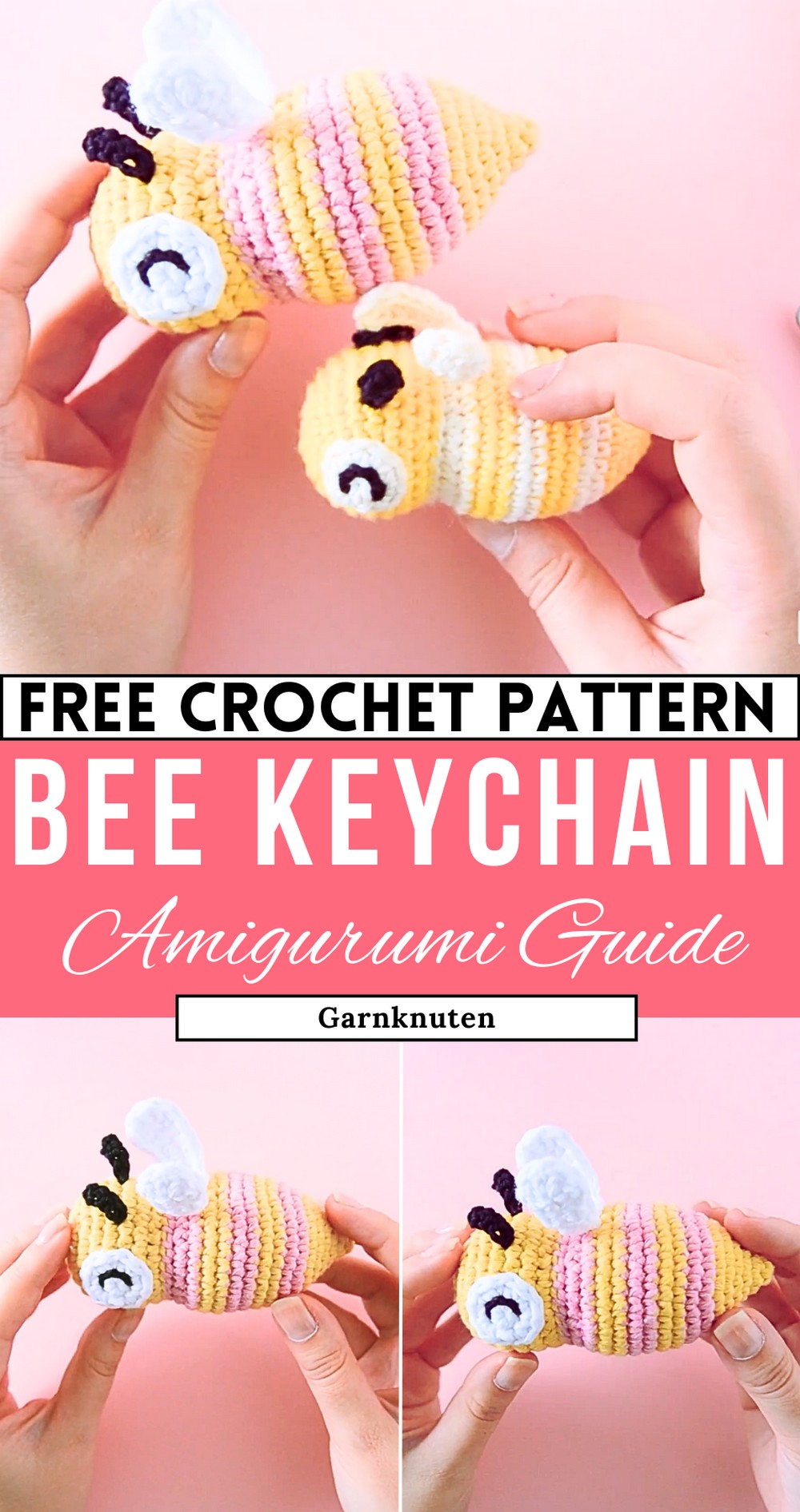Amigurumi bee keychain Full crochet tutorial Garnknuten