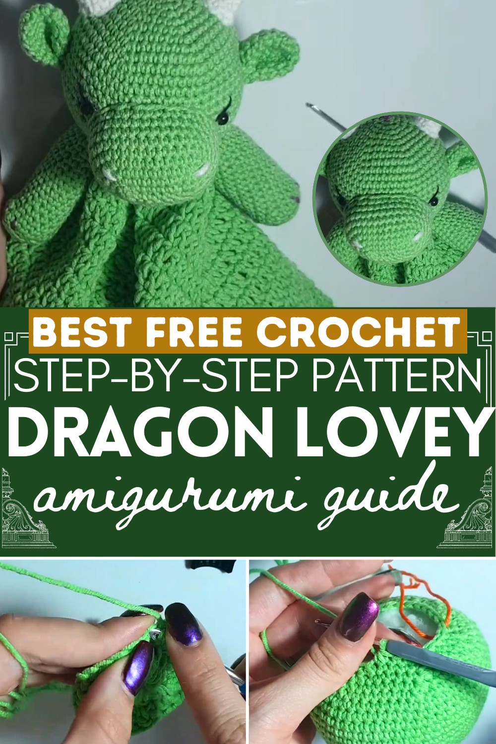 Crochet Dragon Lovey (free pattern) Tutorial [ Security Blanket ]