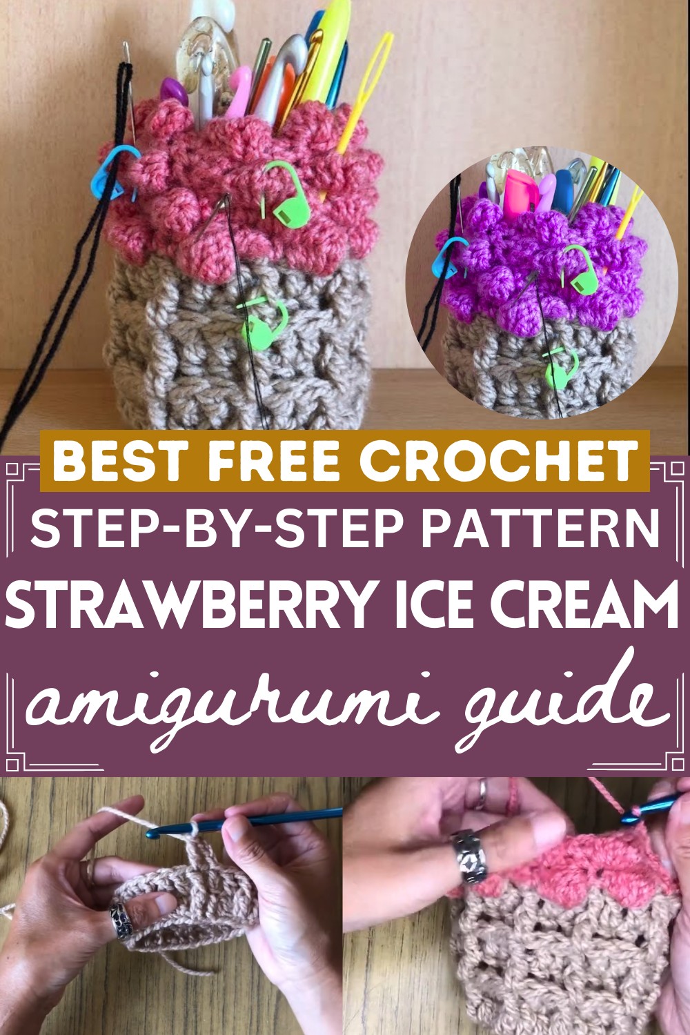 Strawberry Ice Cream Crochet Holder Tutorial