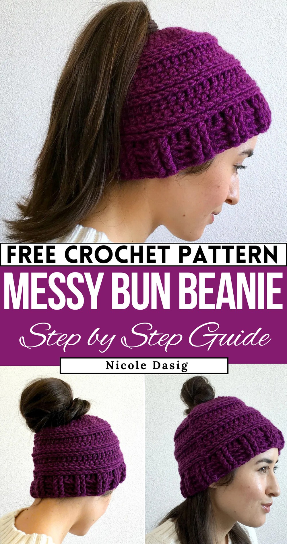 Crochet Messy Bun Beanie Pattern 1