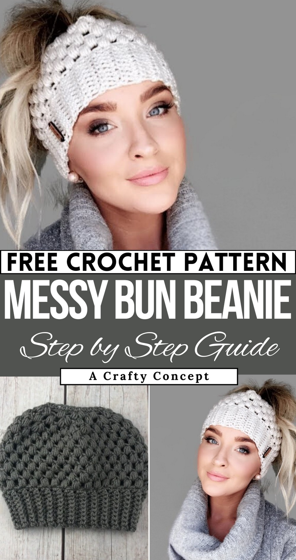 Crochet Messy Bun Beanie Pattern