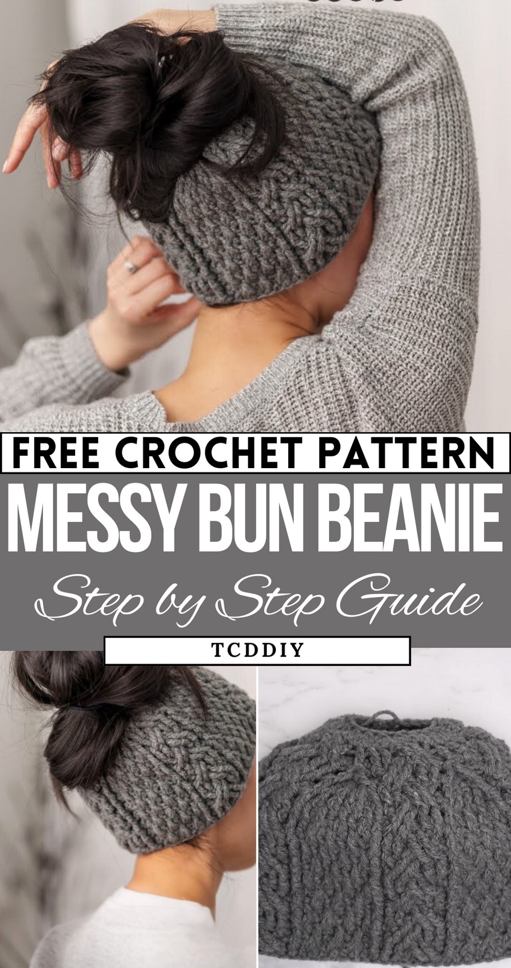 Crochet Messy Bun Beanie tutorial
