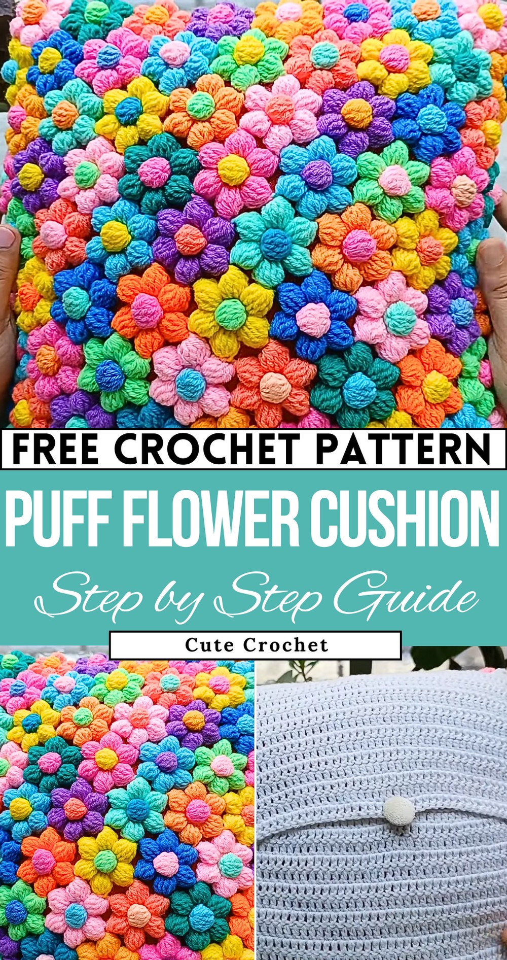 Crochet Puff Flower Cushion Cover