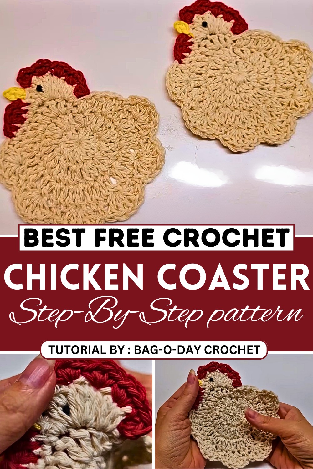 EASY Crochet Chicken Coaster Tutorial For Beginners