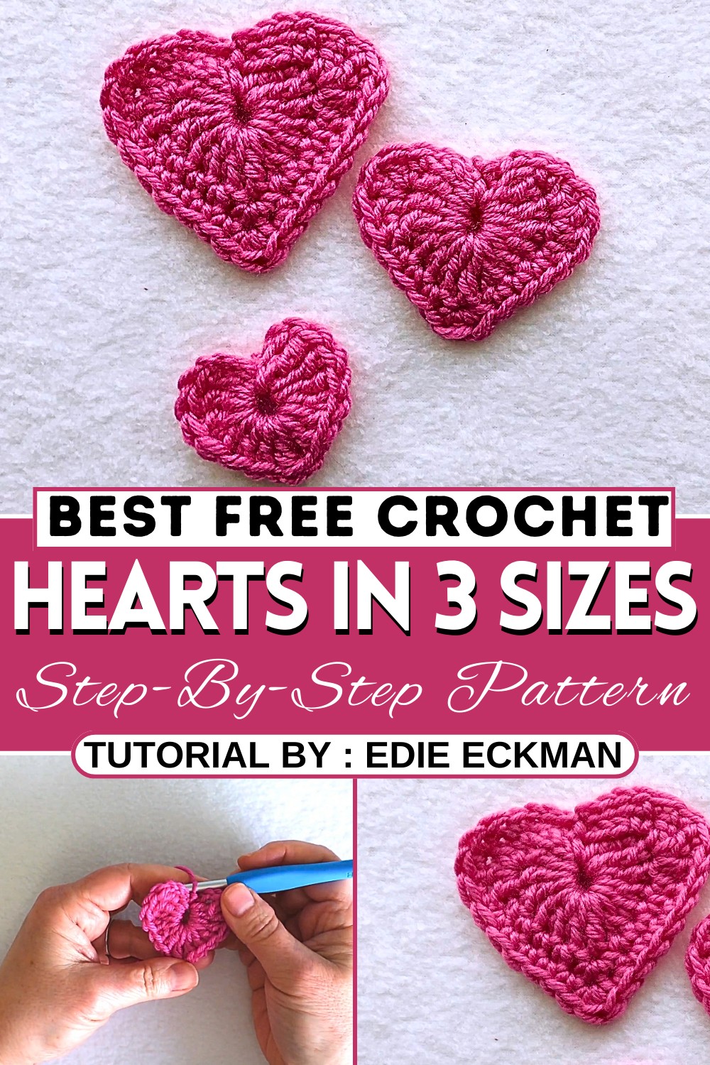 Easy Crochet Hearts in 3 Sizes