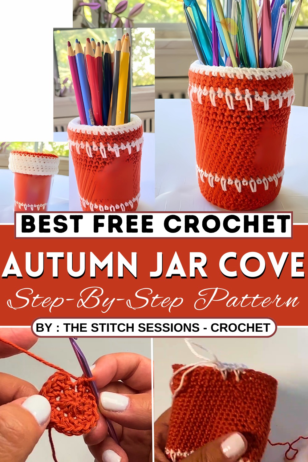 Learn to crochet the Autumn Spice Jar Cover