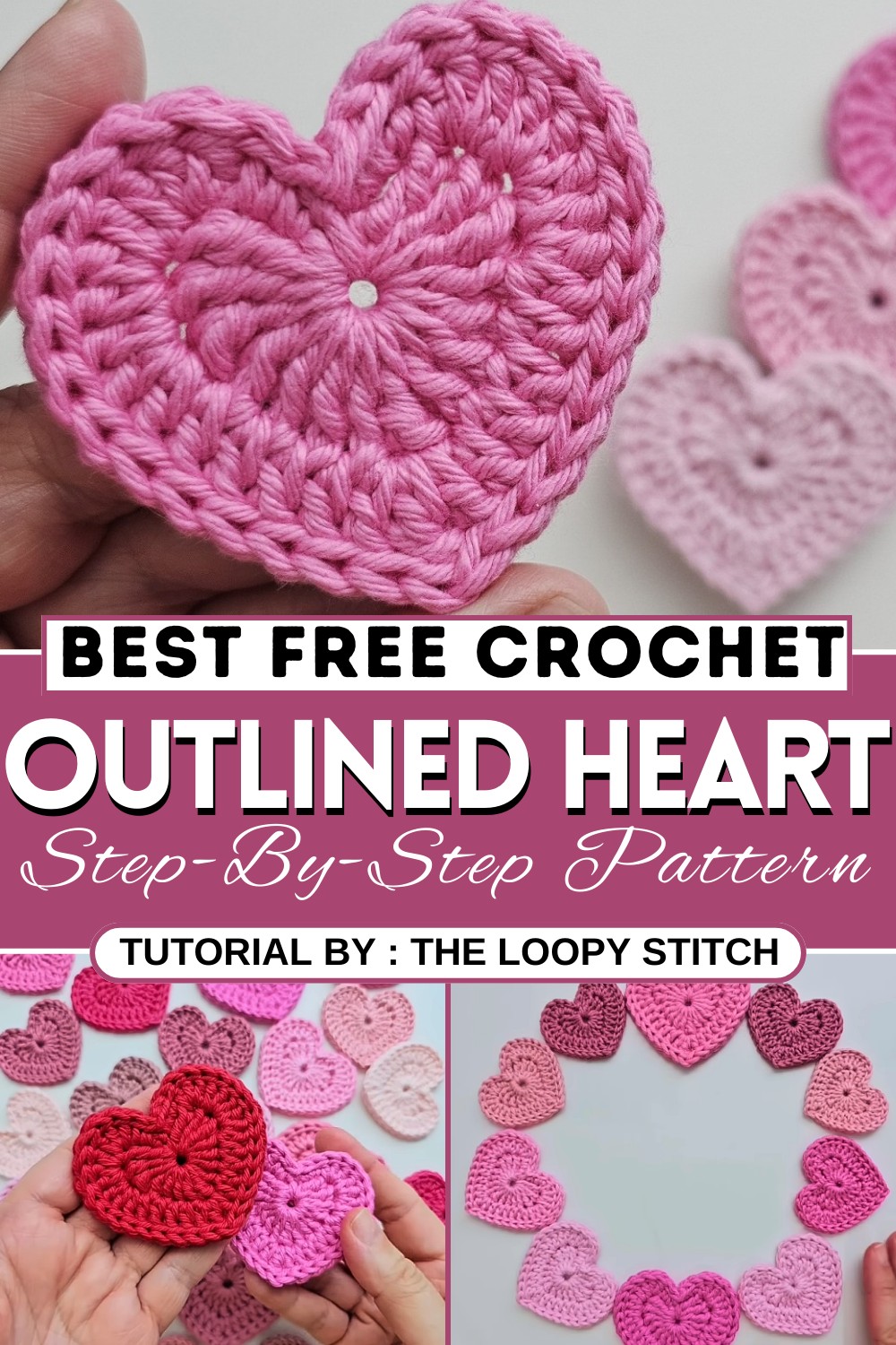 Outlined Crochet Heart - Size Medium